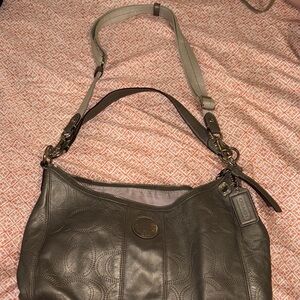 Elegant Gray Leather Shoulder Bag